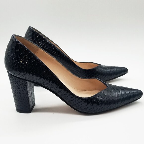 Jon Josef Sweetheart Pointed Toe Block Heel Pump Black Croco Patent Leather 7.5 - Picture 9 of 16